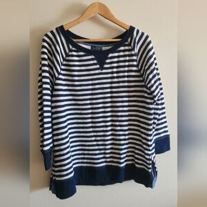 Lauren Jeans Co terry textured striped top Women's XL navy, white